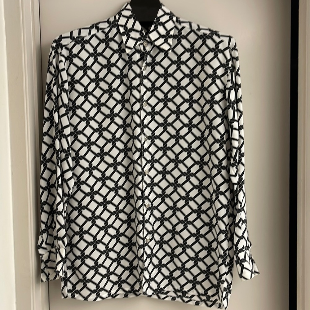 Mens microfiber fashion print dress shirt